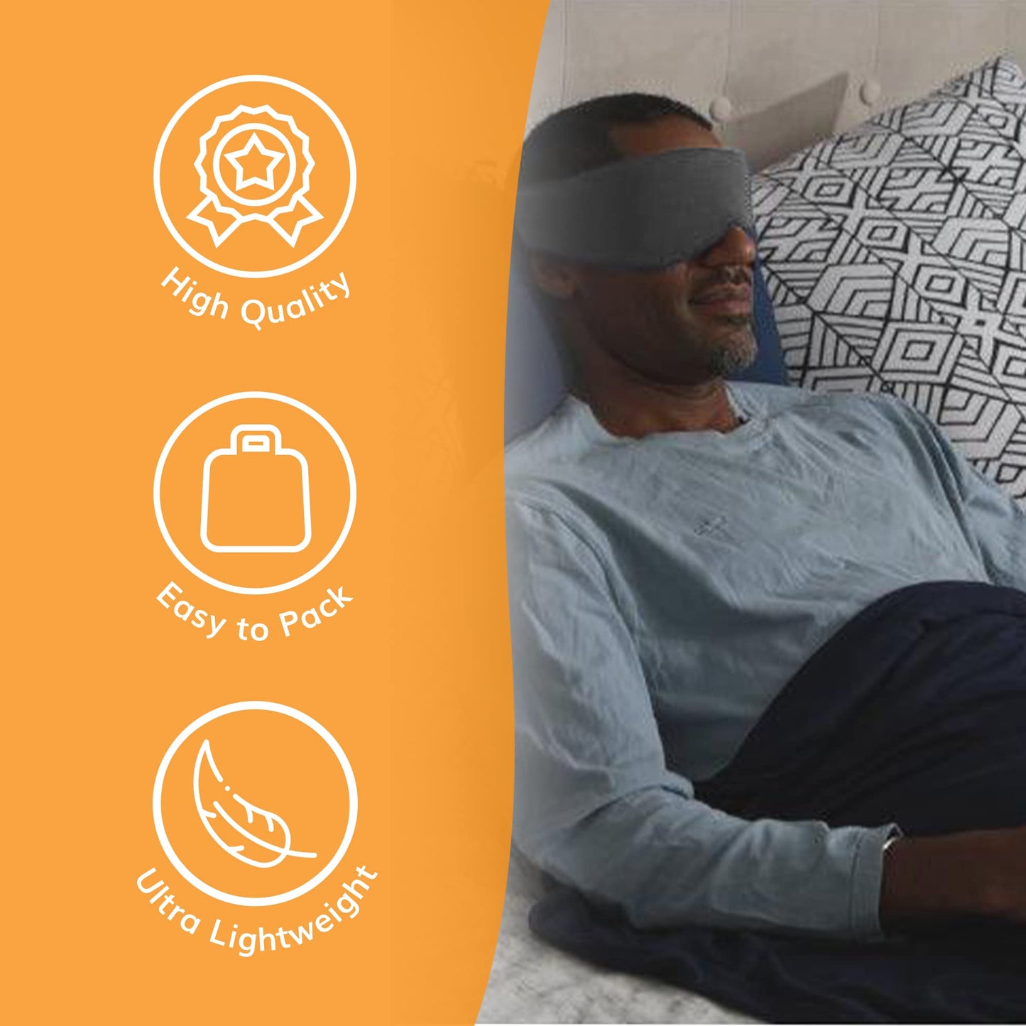 Happyluxe Escape Sleep Mask - Buttery Soft Airplane Eye Mask for Sleeping or Napping in Bed. Machine Washable. - Jet Black, Made in USA