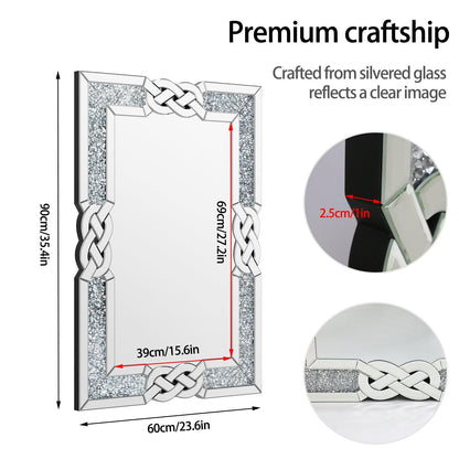 Artloge Crushed Diamond Mirror Silver Vanity Rectangular Wall Decor 36x24 inch