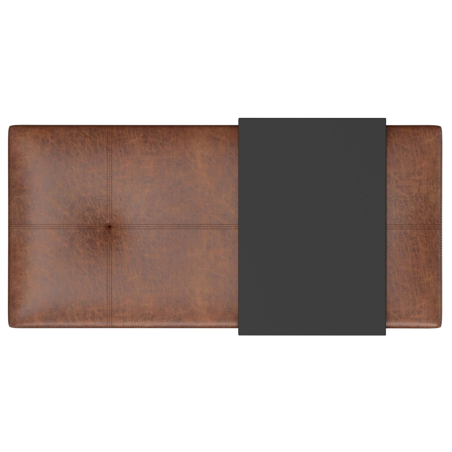 SIMPLIHOME Oregon Storage Ottoman Bench with Tray - 42 inch Wide Vegan Leather Rectangle Storage Ottoman Bench in Distressed Saddle Brown, Transitional Tufted Ottoman for Living Room with Lift-Up Lid