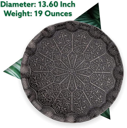 13.60 inches, Alisveristime Turkish Ottoman Coffee Tea Serving Tray Metal with Traditional Motifs, Available in Five