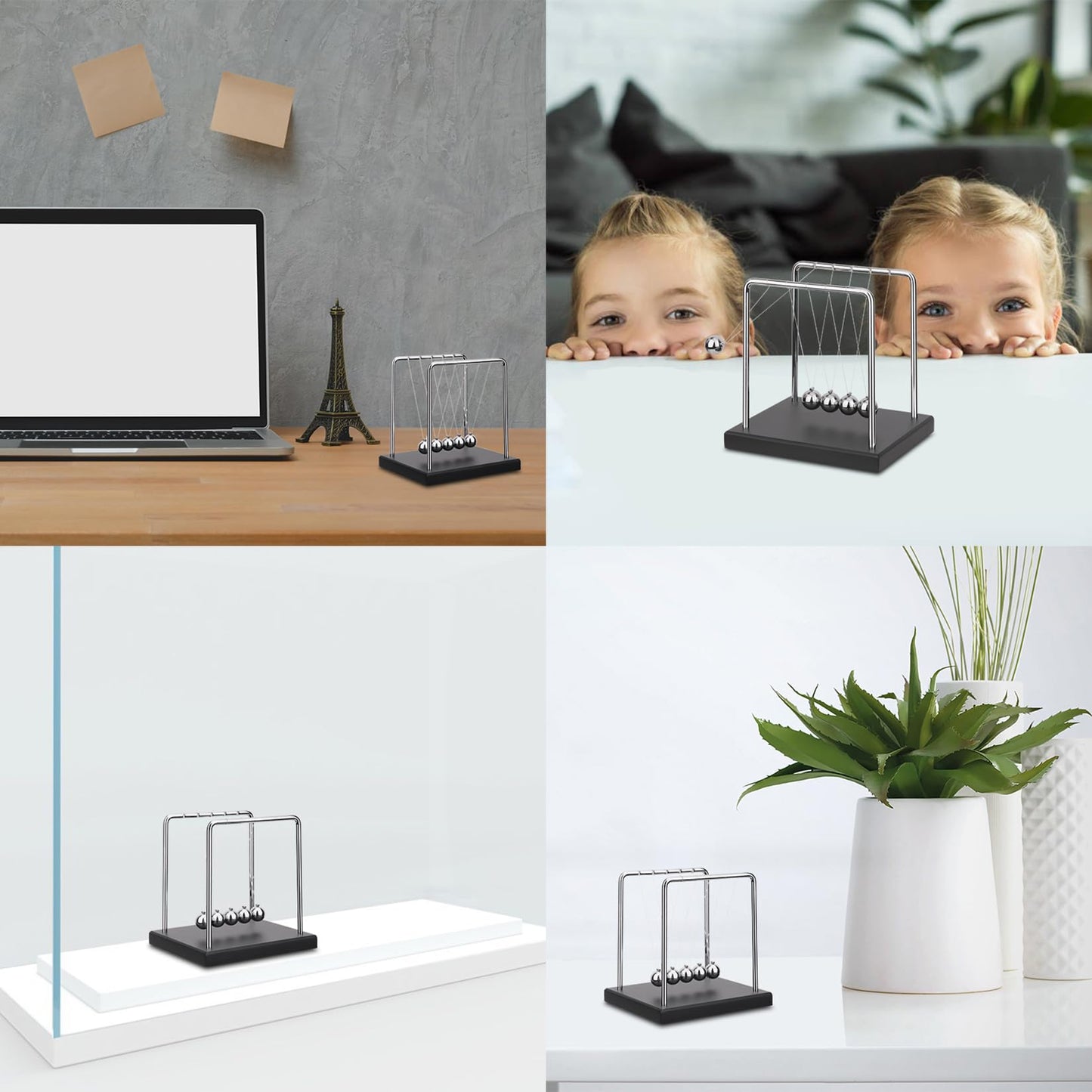 SEVNPRIME 5 Large Beads Newton's Cradle Balance Balls Desk Toys Office Decorations with Black Wooden Base Desk Balance Balls Fun Science Physics Toys for Office/Bedroom/Living Room