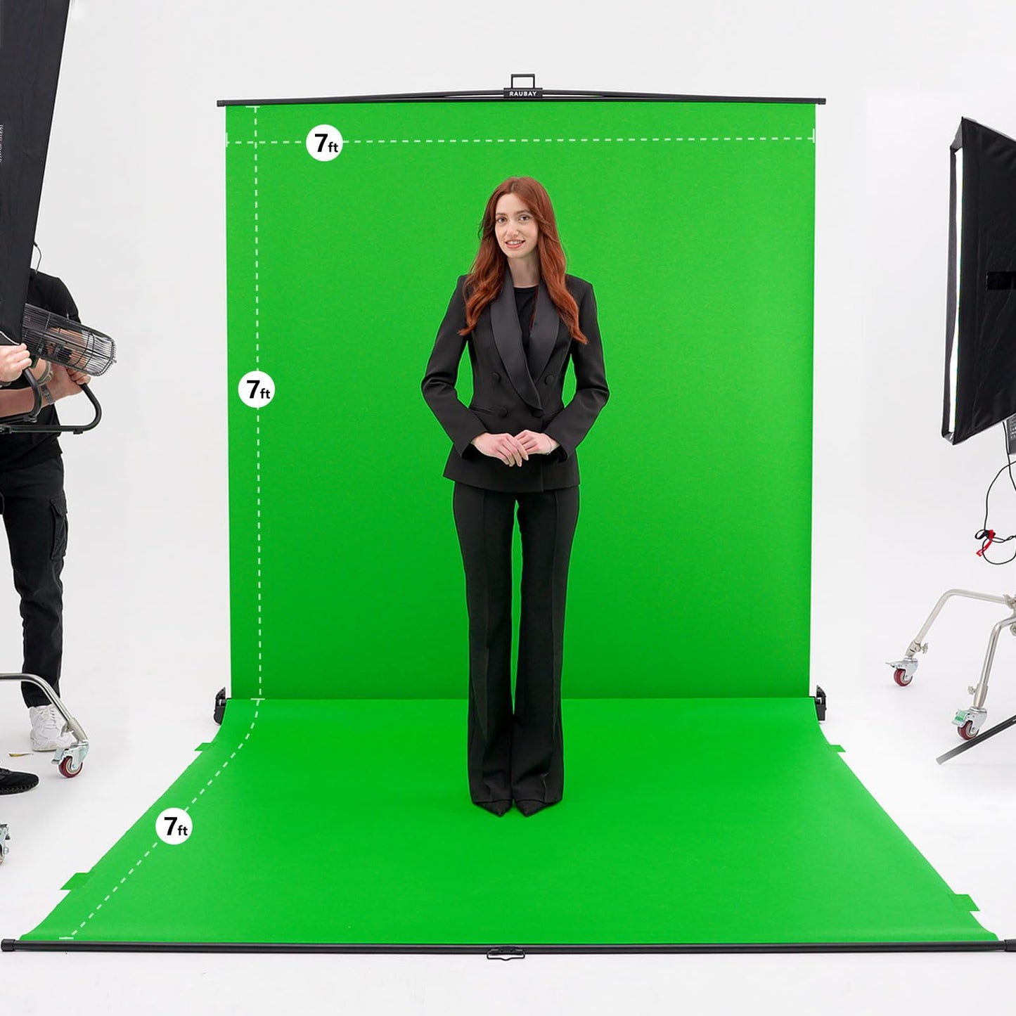 RAUBAY Collapsible Green Screen - FloorFlex Backdrop with Floor Extension 7x7x7 ft - Portable Retractable Chroma Key Background with Stand for Video Conference, Streaming, Photo Studio CGS2100 - FX