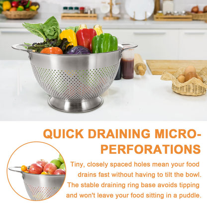 Stainless Steel Colander for Kitchen | 5 Quart Durable Rice and Pasta Strainer with Handle | Oversized Handles | Nesting Design | Rust-Resistant & Dishwasher Safe