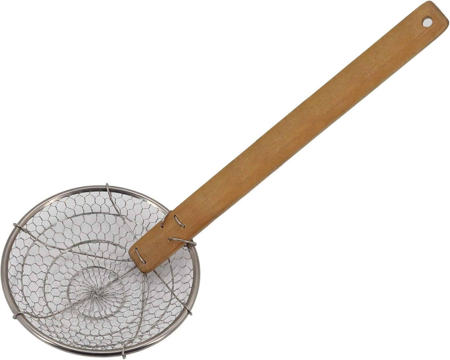 Bamboo Strainer Coarse Skimmer Kitchen - Stainless Steel Spider Strainer with Natural Bamboo Handle, Frying Spider Spoon