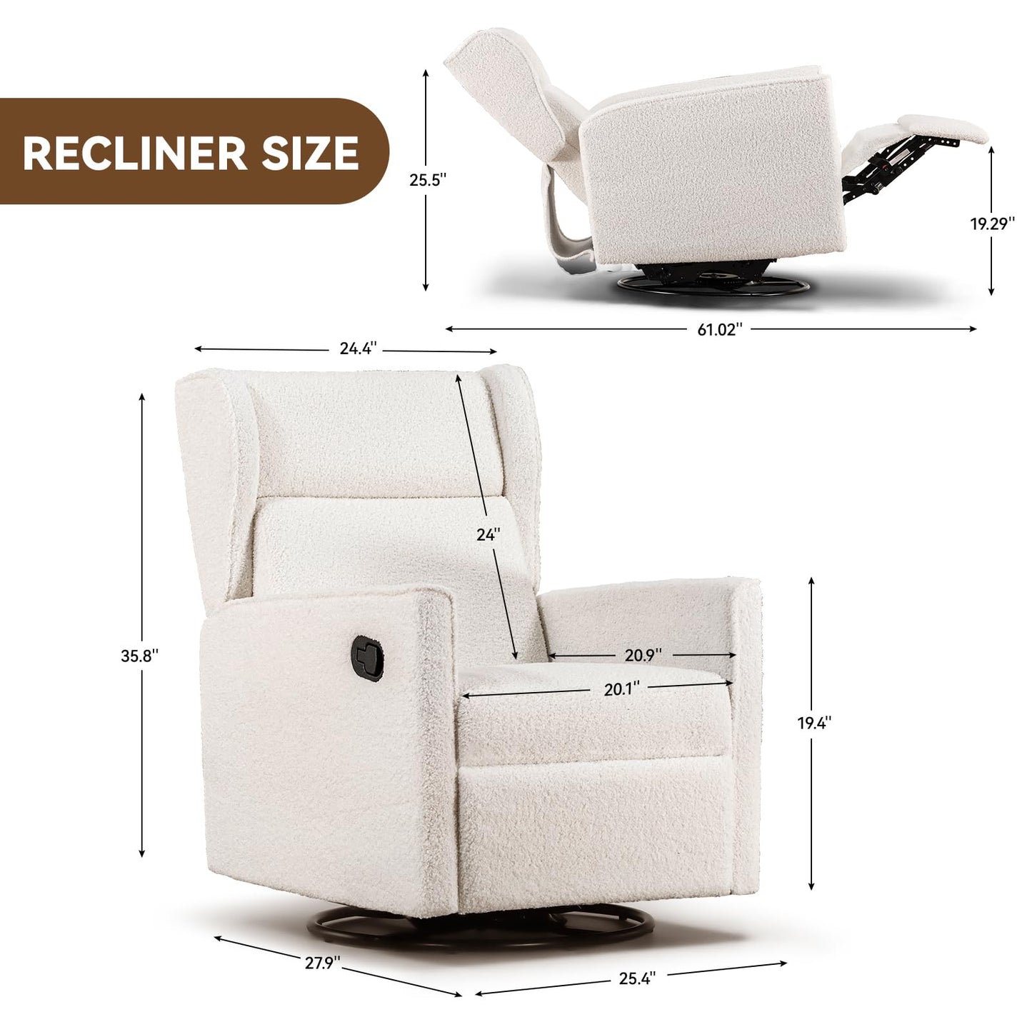 COMHOMA Nursery Rocking Chair Teddy Upholstered Swivel Rocker Recliner Manual Glider Reclining Chair for Living Room Bedroom Offices (Beige,1 PCS)