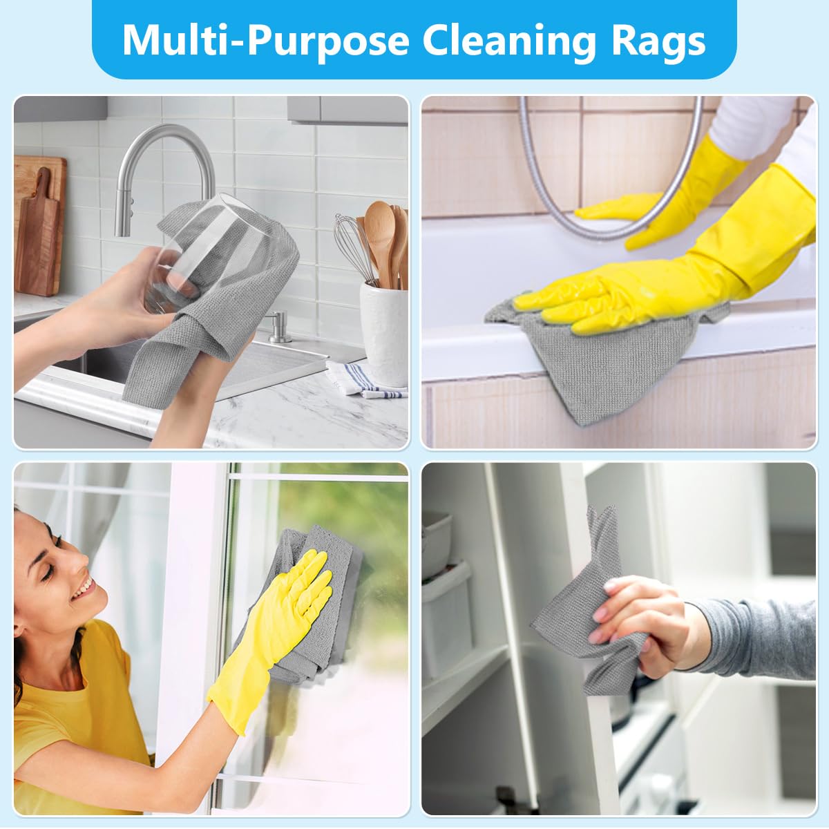 GLIMGLINT Microfiber Cleaning Cloth, 100 Pack Cleaning Rags, Lint-Free, Ultra Absorbent Reusable Paper Towels for Home, Kitchen, Car, Garage or Shop, Microfiber Rags, 11" x 9", Grey