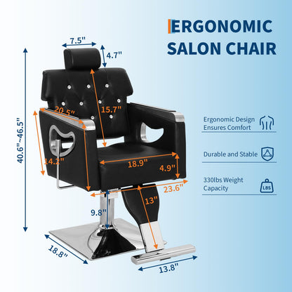 GAOMON Barber Chair, Salon Chairs for Hair Stylist Soft Leather, Hydraulic Pump Adjustable Height, 330 Lbs, 360° Swivel with Lock, for Salon Barbershop Hair Stylist Professional