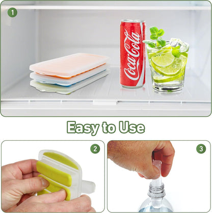 Water Bottle Silicone Ice Cube Tray by Lily's Home - 3-Piece Quick-Freeze Ice Trays with 10 Ice Cube Slots – Silicone Ice Cube Tray Set Makes 30 Ice Cubes, With Lids