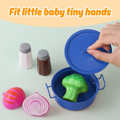 Veitch fairytales Kids Play Kitchen Toy Accessories Set Toddler Cooking Playset for Girls Boys Including Colorful Pots and Pans (Blue)