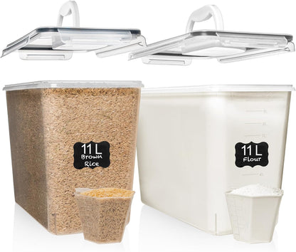 2 (11L 372 oz) Shazo PC | Flour Sugar Storage Containers with Easy Carry Handle - Plastic Extra Large Food Storage