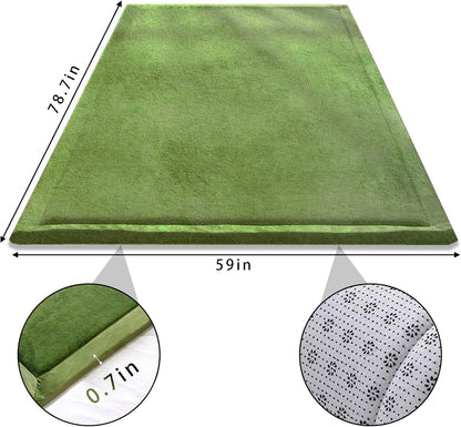Olive Green Non-Slip Memory Foam Playmat - Large Tatami Area Rug Pad for Kids