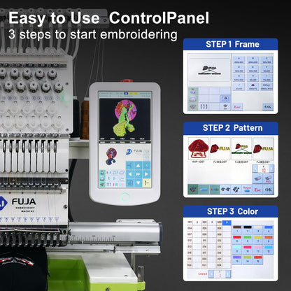 FUJA 15 Needle 14"x20" Large Area Commercial Embroidery Machine,1200 SPM High Speed, 10" Touch Screen, WiFi, Auto Color Change & Trim, for Hats, Jackets, Hoodies, T-Shirts and Patches