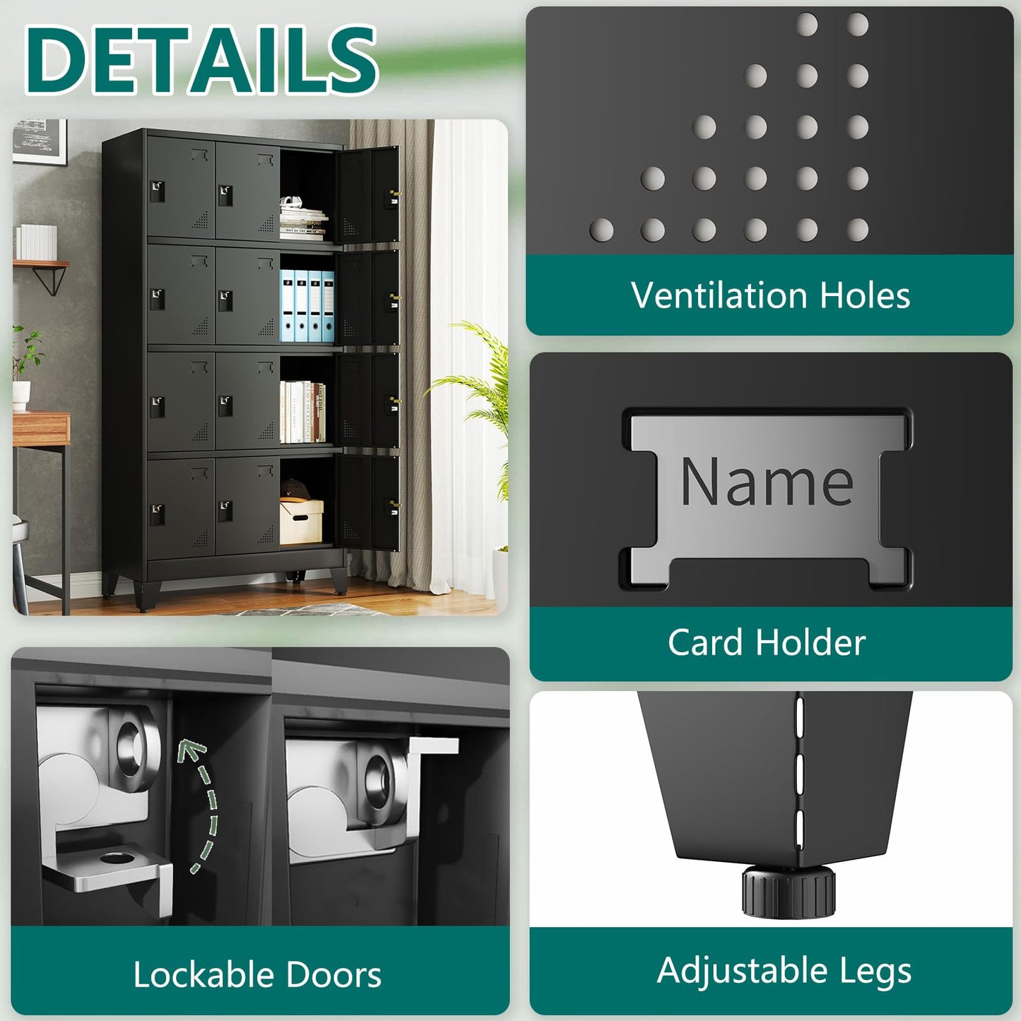 winiowa Metal Locker for Employees, 12 Doors Locker Organizer with Shelves, Black Steel Storage Lockers Cabinet for Garage School Office Gym Bedroom(Black,12 Doors)
