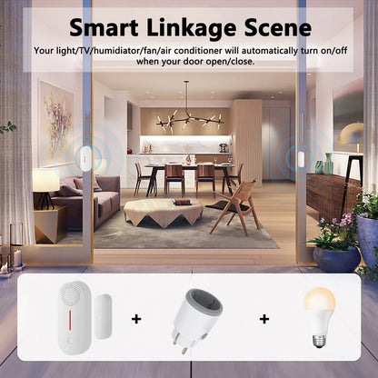 WiFi Smart Door Sensor, Wireless Door Window Sensor Alarm, Mini Contact Sensor for Home Security, Push Notification, Volume Adjustable, Timer, Compatible with Alexa/Google Assistant. 4 Pack