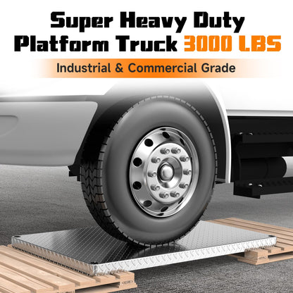 Heavy Duty Platform Truck 3000 lb Capacity, 44" x 28" Steel Flatbed Cart with 2 Detachable Handles, 6" Rubber Swivel Wheels, Industrial Push Dolly for Warehouse & Commercial Use