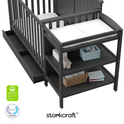 Storkcraft Steveston 5-in-1 Convertible Crib & Changer – GREENGUARD Gold Certified, Fits Standard Crib Mattress, Converts to Toddler Bed and Full Bed, 4 Adjustable Mattress Heights (Gray)