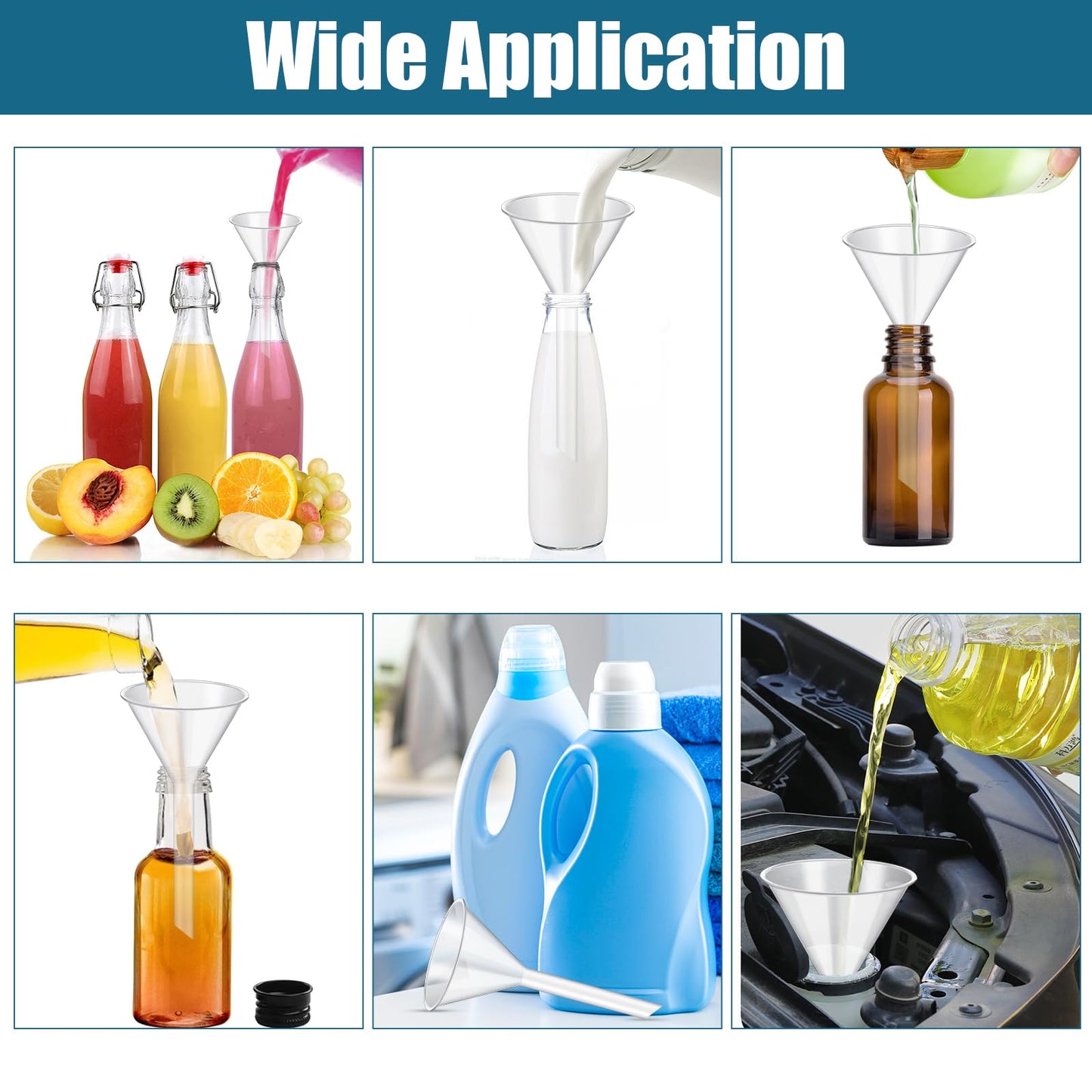 Elesunory 25Pcs 3.5 Inch Plastic Funnels, Wide Mouth Funnels for Kitchen Use Filling Bottles, Versatile Large Funnel with Long Reaching Spout for Oil, Perfume, Spices