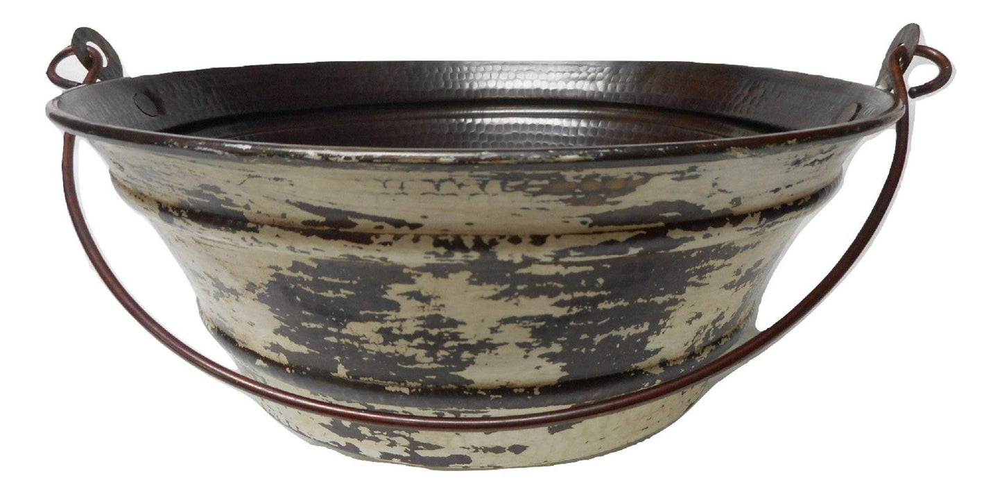 Simply Copper 15" Round Cottage Chic Copper Vessel BUCKET Bathroom Sink with Distressed Antique White Exterior