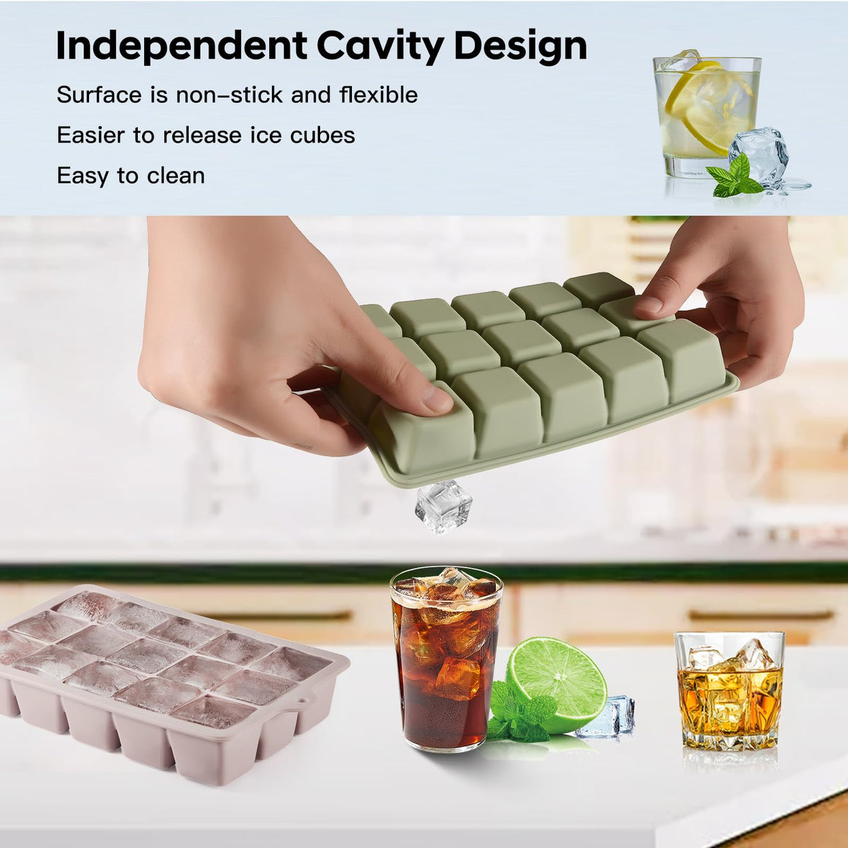 Silicone Ice Cube Tray 3 Pack, HANCELANT Ice Cube Mold, Ice Trays for Freezer with Lid for Whiskey, Baby Food, BPA Free, Easy Release