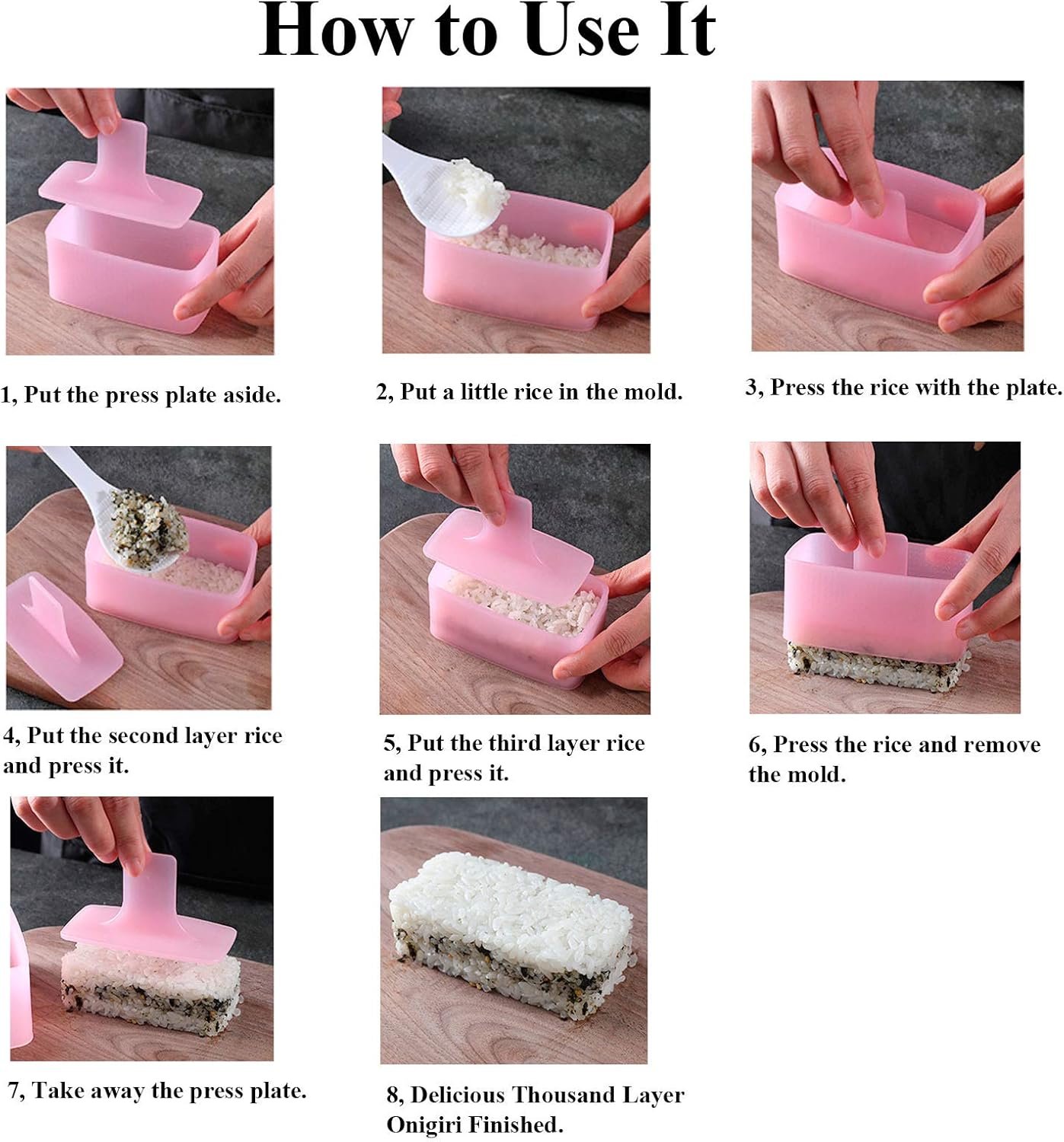 Musubi Maker Press, 2 Pack Rice Ball Mold, Rectangle Thousand Layer Sushi Maker Mold (Pink)