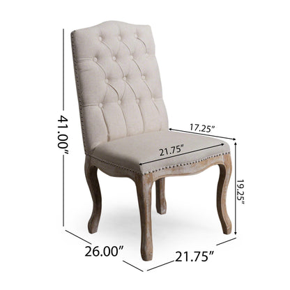 Christopher Knight Home Jolie Tufted Fabric Weathered Hardwood Dining Chairs, 2-Pcs Set, Beige