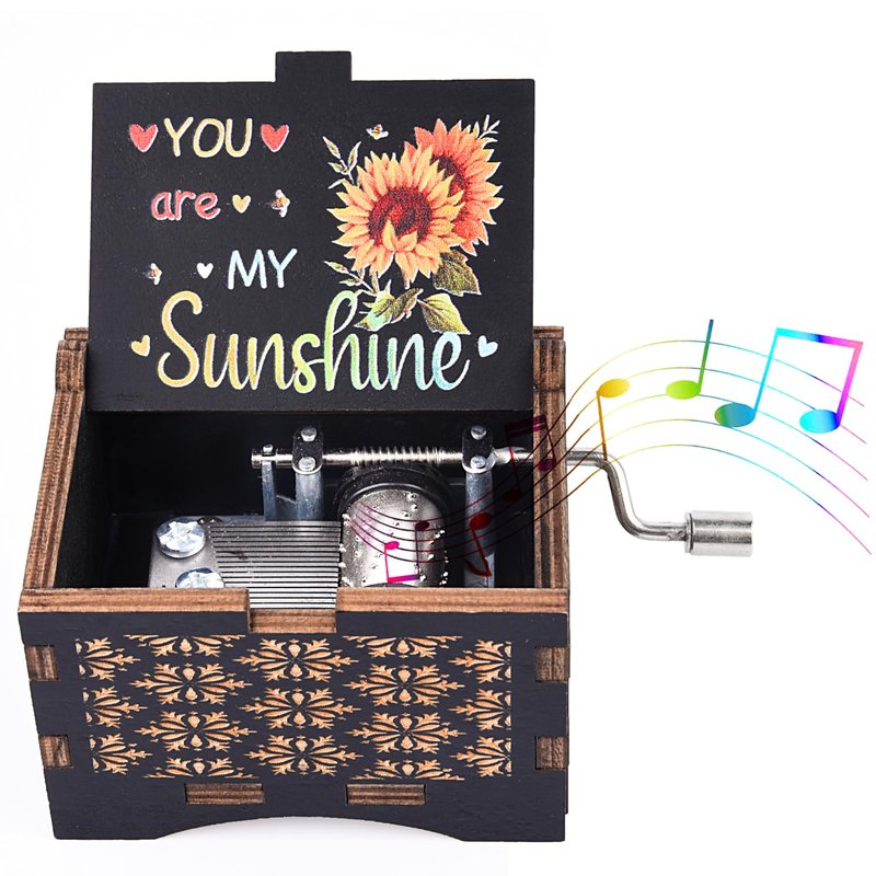 byykit Music Boxes You are My Sunshine,Unique Hand-cranked Wooden Engraved Vintage Music Box, Anniversary Wedding Birthday Gift for Boyfriend Wife Girlfriend mom