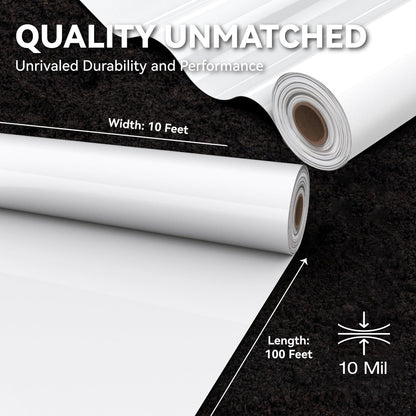 Crawl Space Vapor Barrier, 10mil Film, 10'x100', White Plastic Sheeting - Thick Plastic Sheeting, Heavy Duty Polyethylene Film, Drop Cloth Vapor Barrier Covering for Crawl Space, Garden, Basement
