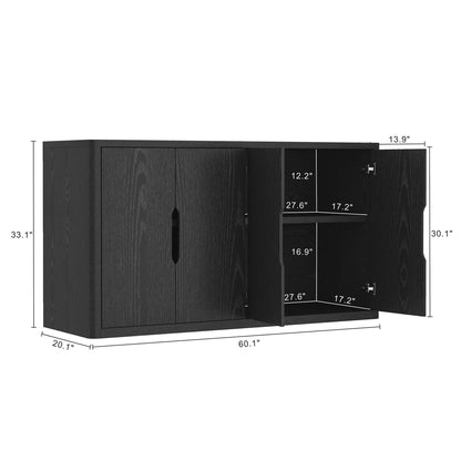 Manhattan Comfort Rivington Modern Sideboard Buffet Cabinet with Storage – 60" Media Console Table with Doors and 4 Adjustable Shelves for Dining Room, Living Room, or Entryway, Black