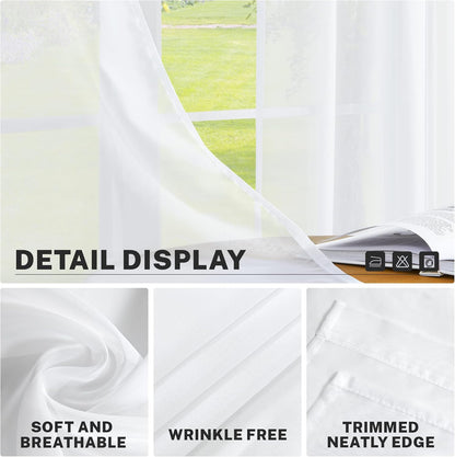 MRTREES White Sheer Kitchen Tier Curtains, 34 x 24 inch Light Filtering Rod Pocket Voile Cafe Curtains, 2 Panels