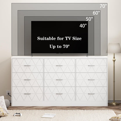 GAOMON 63'' Large Dresser for Bedroom with Power Outlet, 9 Drawers Dresser for Bedroom, Modern Chest of Drawers for Closet, Storage Organizer for Living Room, Hallway, b, Om,