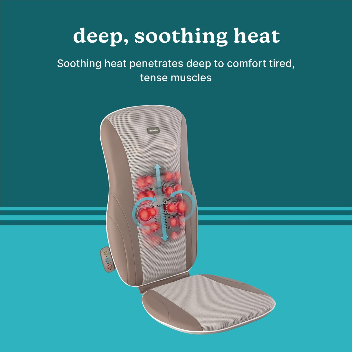 Homedics Shiatsu Massage Cushion with Heat for Full, Upper, and Lower Back, Deep Kneading Massager, Fits Most Chairs for Home or Office Use, Custom Comfort with 3 Zones for Targeted Control
