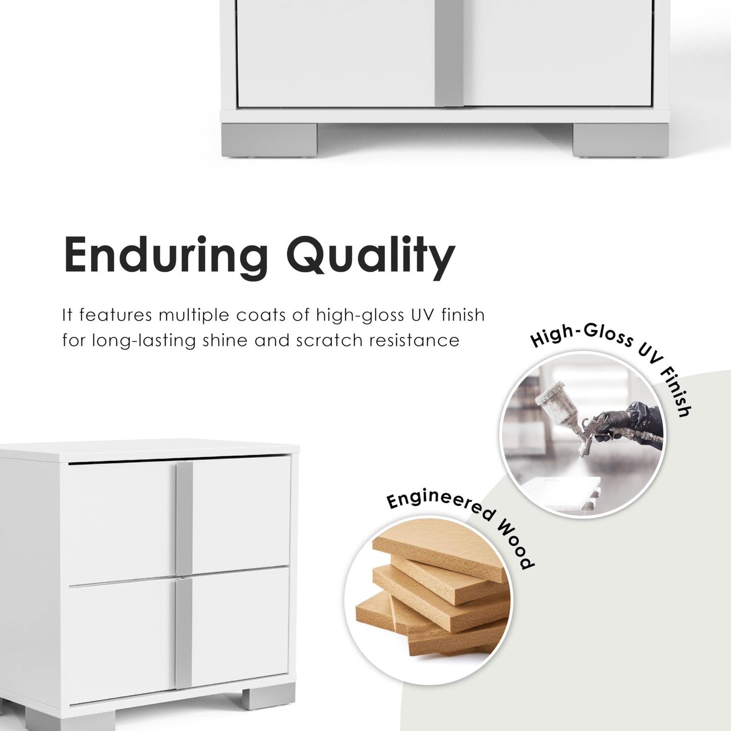Furniture of America Alistair Modern Wood Nightstand with 2 Drawers and Vertical Chrome Handles, Large Bedside Table, Wooden Night Stand for Bedroom, Guest Room, Dorm, No Assembly Needed, Light Taupe