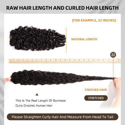 Burmese Curly Human Hair Crochet Bundles 20 Inch 60g Knotless Pre-Separated Feather Crochet Human Hair 3c4a Water Curly Hair Reusable Hair Extensions for Women Natural Black Color (1B-60G, 20 Inch)