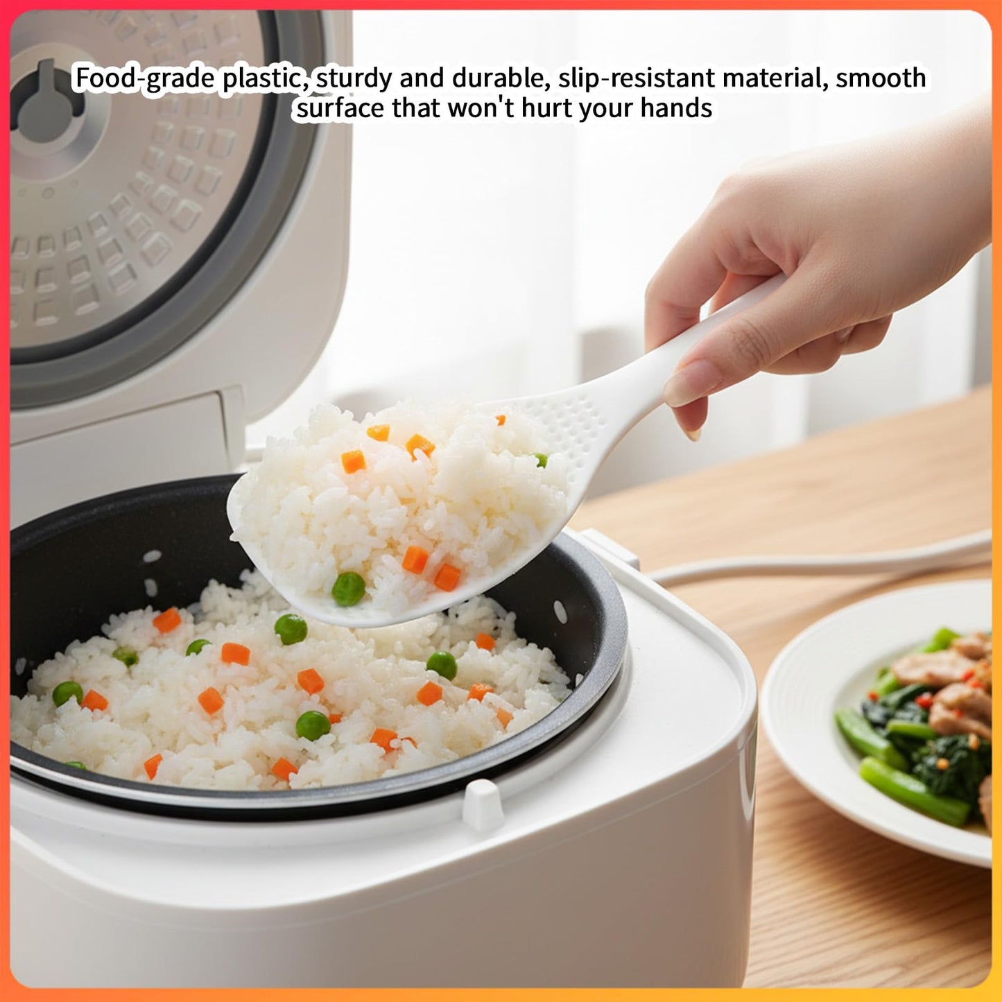 2 Pcs Rice Paddle Spoon, 7.5 Inch White Plastic Non-Stick Rices Paddle Rice Serving Spoon Server Spatula Scooper Kitchen Cooking Utensil for Serving Electric Rices Cooker Grains Potatoes Cooking
