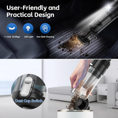 Handheld Car Vacuum Cleaner Cordless, 9500PA Powerful Suction, Lightweight Wireless Mini Vacuum with LED Light for