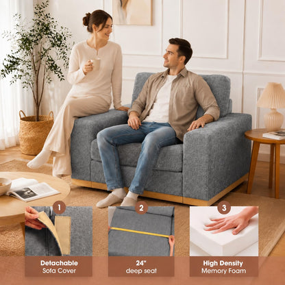 WEUP 42" Accent Chair for Living Room,Oversized Wide Single Sofa Chair,Chenille Fabric Armchair,Solid Wood Frame,Washable Covers，Spring Cushions,Easy Assembly for Small Spaces,Grey