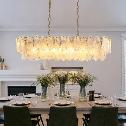 Giawosth Modern Rectangle Glass Chandelier, 43.31 Inch Gold Luxury Crystal Pendant Light, 12-Light Oval Cloud-Shaped Fixture for Island Lights Dining Room, Living Room, E12 Socket