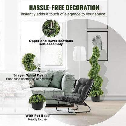VEVOR Artificial Boxwood Spiral Topiary Trees, 4ft Tall (2 Pieces) Faux Plant Outdoor, All-Year Green Fake Plant with Replaceable Leaves for Decorative/Indoor/Porch/Garden