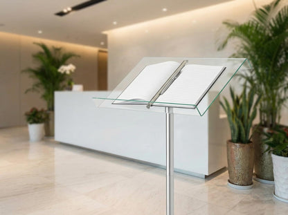 Deflecto Lectern Without Ring Binder Floor Stand – Silver/Clear - Acrylic Sign Holder - Base Stand for Speech - Music Stands