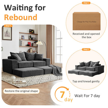 Modular Sectional Loveaeat Cloud Sofa, Boneless Couch with Non Slip Base, Cozy Sleeper Sofa for Customizable Living Spaces, Modern Modular Couch with L-Shape Chaise, Deep Seat & No Assembly, Grey