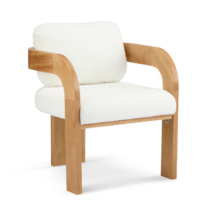 Christopher Knight Home Yorick Modern Boucle Dining Chair Set of 2 with Cushion, Solid Wood Dining Room Armchair Set, Curved Backrest Kitchen Side Chair, Living Room Comfy Extra Seat, Natural+White