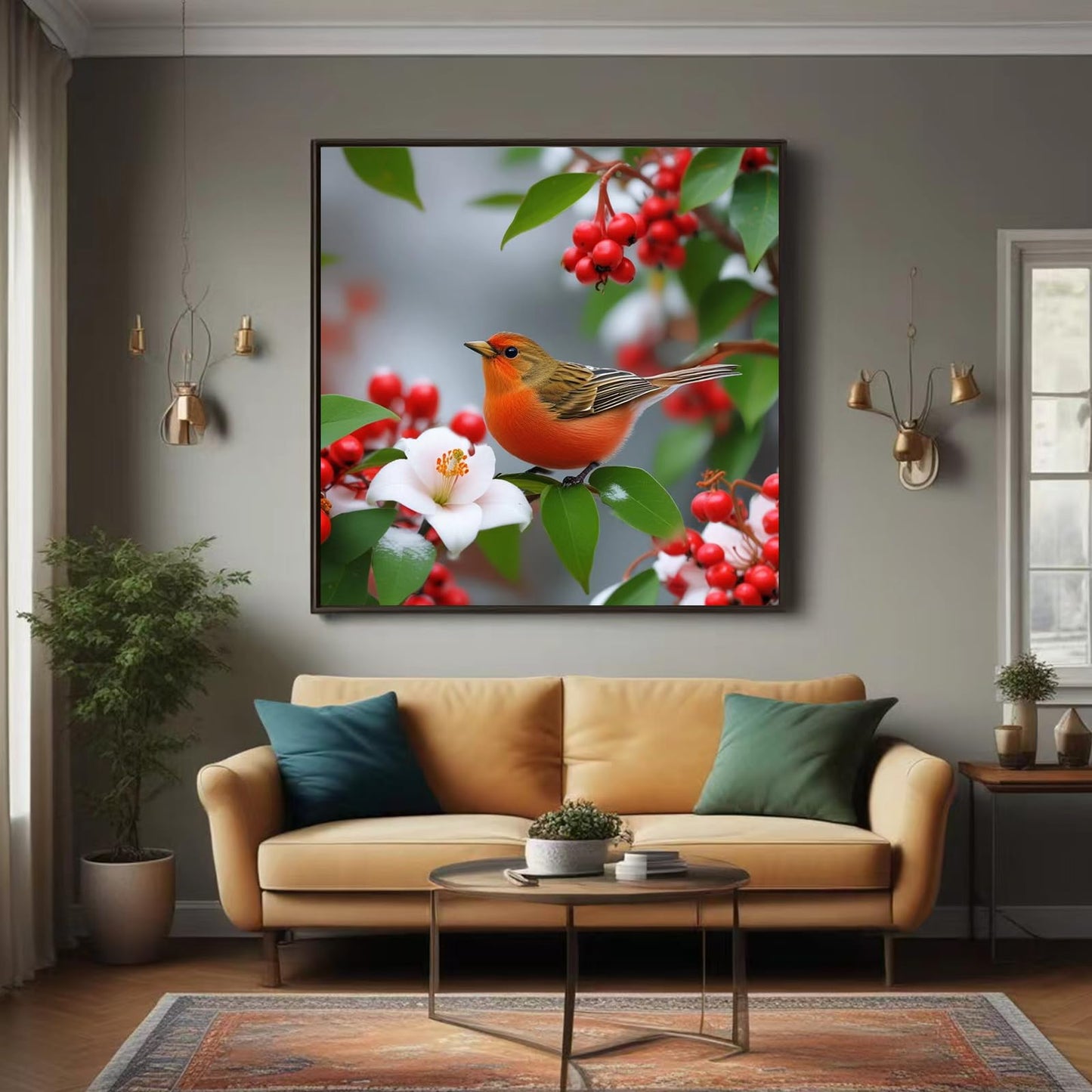 Lvmuu Large Bird Diamond Art Kits for Adults, 5D DIY Flowers Full Round Drill Spring Diamonds Painting for Beginners Gem Art Paint By Number Art Crafts Home Wall Decor 16x16inches