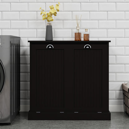 Contemporary Storage Cabinet, Two-Compartment Tilt-Out Laundry Sorter Cabinet, for Bathroom Hallway,for The Kitchen