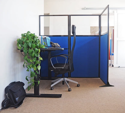 Versare Workstation Partition | Portable Wall Divider | Modern Office Cubicle | Free Standing Privacy Screen | Flexible Work Space | 66" x 70" W/Window, Navy Blue Fabric Panels