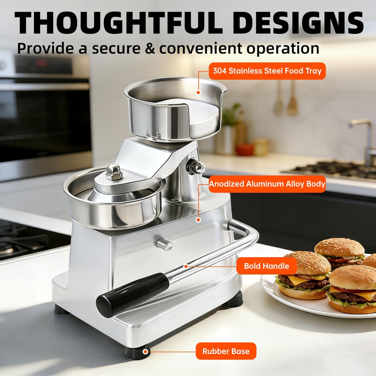 CHEF KEY Commercial Burger Patty Maker, 6inch/150mm Heavy Duty Food-Grade Stainless Steel Bowl Press with 1000 Patty Papers for Restaurants, Home Kitchens (6 inch)