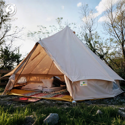 ShinHye Canvas Bell Tent Yurt Tent 4 Seasons for Camping 100% Cotton Glamping Tents with Stove Jack, Family Camping Outdoor Hunting Party (5M- 16.4FT)