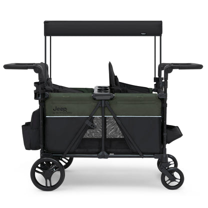 Jeep Aries Stroller Wagon by Delta Children Premium Wagon for 2 Kids with Convertible Seats, Adjustable Push/Pull Handles, Removable Canopy & Flat Fold - Greenguard Gold Certified, Black/Green