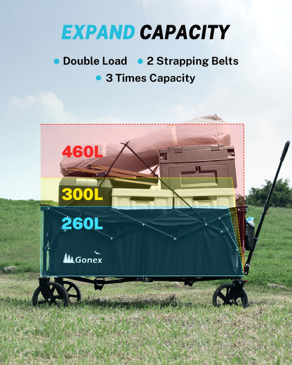 Gonex 48''L Collapsible Foldable Heavy Duty Oversized Wagon with 440lbs Weight Capacity, 300L Folding Large Utility Garden Grocery Shopping Cart with 8" H All-Terrain Wheels & 2 Drink Holders - Black