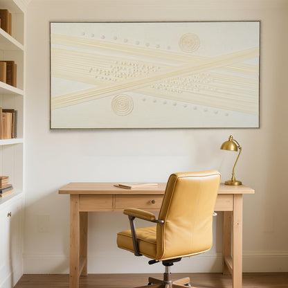 Abstract Wall Art for Living Room Canvas Painting Framed Boho Decor, Cuadros para Sala Elegantes y Modernos Dormitorios, Bedroom Office Handmade Large Size 29"x58" with Tools Kit (Light Yellow)