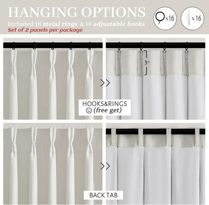 Skiennix 100% Blackout Linen Curtains - 96-Inch Insulated Heavy Drapes for Sliding Glass Doors | Off Beige